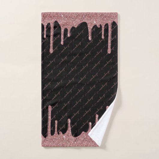 Roos Gold Glitter Sparkle Drips Script Naam Zwart Bad Handdoek (Handdoek)