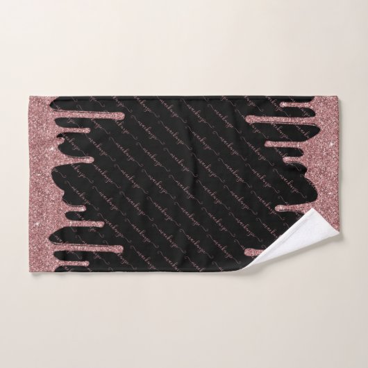 Roos Gold Glitter Sparkle Drips Script Naam Zwart Bad Handdoek (Handdoek)