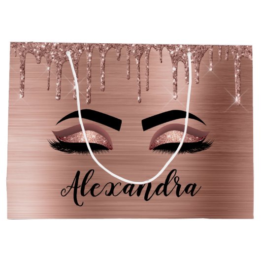 Roos Gold Glitter Sparkle Eyelashes Monogram Naam Groot Cadeauzakje (Achterkant)