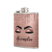 Roos Gold Glitter Sparkle Eyelashes Monogram Naam Heupfles (Links)