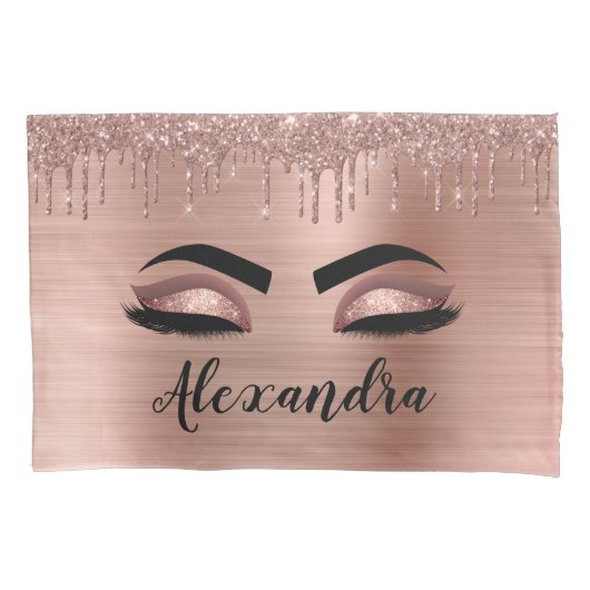 Roos Gold Glitter Sparkle Eyelashes Monogram Naam Kussensloop (Voorkant)