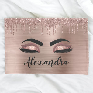 Roos Gold Glitter Sparkle Eyelashes Monogram Naam Kussensloop