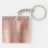 Roos Gold Glitter Sparkle Eyelashes Monogram Naam Sleutelhanger (Achterkant)