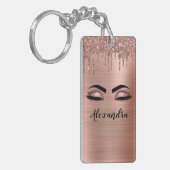 Roos Gold Glitter Sparkle Eyelashes Monogram Naam Sleutelhanger (Voorkant Links)