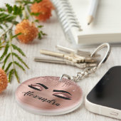 Roos Gold Glitter Sparkle Eyelashes Monogram Naam Sleutelhanger (Voorkant Rechts)
