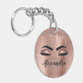 Roos Gold Glitter Sparkle Eyelashes Monogram Naam Sleutelhanger (Voorkant Links)