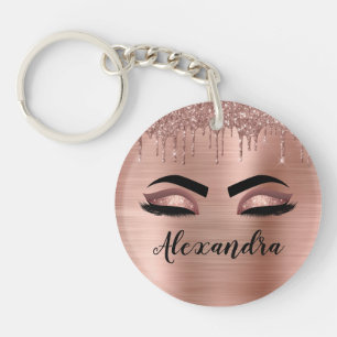 Roos Gold Glitter Sparkle Eyelashes Monogram Naam Sleutelhanger