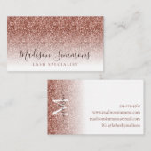 Roos Gold Glitter Sparkle Monogram Script Naam Visitekaartje (Voorkant / Achterkant)