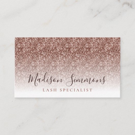 Roos Gold Glitter Sparkle Monogram Script Naam Visitekaartje (Voorkant)