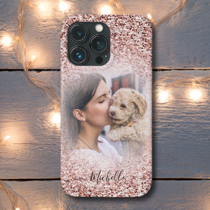 Roos Gold Glitter Sparkle Photo Monogram iPhone iPhone 13 Pro Hoesje