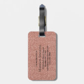 Roos Gold Glitter Sparkle Script Naam Monogram Bagagelabel (Achterkant verticaal)