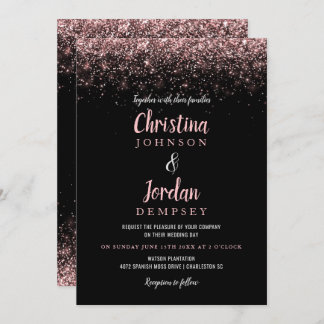 Roos Gold Glitter Sparkle Wedding Invitations Kaart