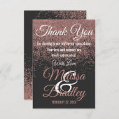 Roos Gold Glitter Sparkles Black Hartelijk dank Bedankkaart (Voorkant / Achterkant)