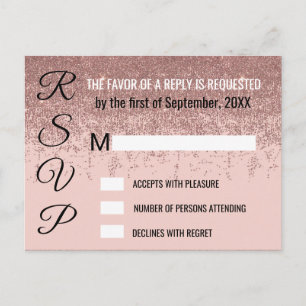 Roos Gold Glitter Sparkles Blush Pink RSVP's Uitnodiging Briefkaart