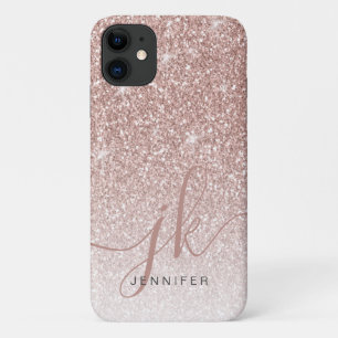 Roos Gold Glitter Sparkles Elegant Monogram iPhone 11 Hoesje