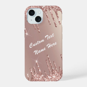 Roos Gold Glitter Sparkly Aangepaste Tekst iPhone 15 Hoesje