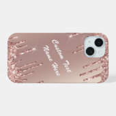 Roos Gold Glitter Sparkly Aangepaste Tekst iPhone iPhone 15 Hoesje (Achterkant horizontaal)