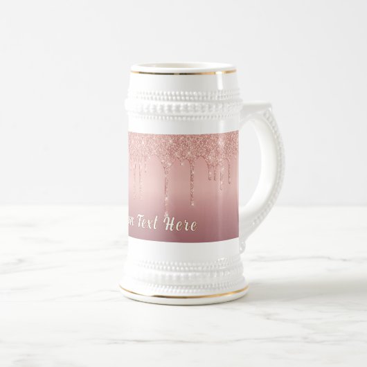 Roos Gold Glitter Sparkly Custom Text Beer Stein Bierpul (Voorkant rechts)