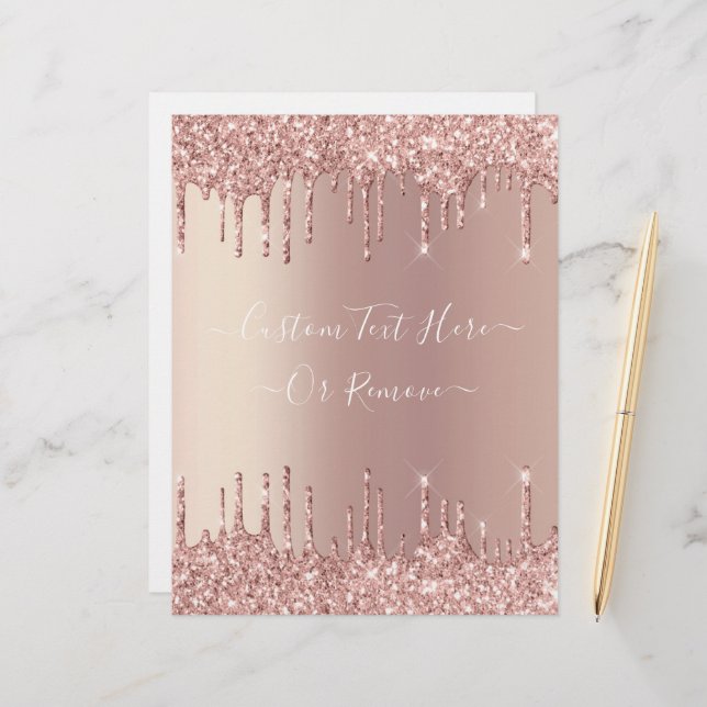 Roos Gold Glitter Sparkly Letterhead Aangepaste te Briefhoofd (Voorkant / Achterkant in situ)