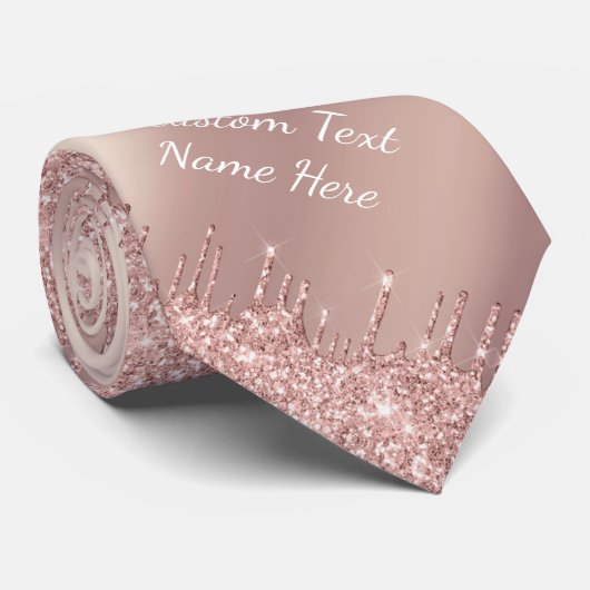 Roos Gold Glitter Sparkly Stropdas met aangepaste  (Opgerold)