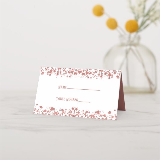 Roos Gold Glitter Stars Place Card (Voorkant)