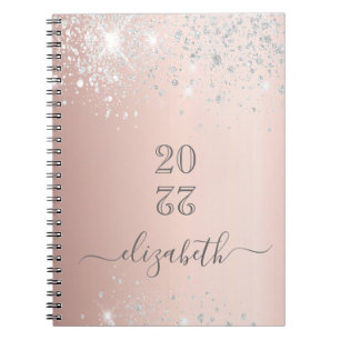 Roos Gold glitter stofmonogram Notitieboek