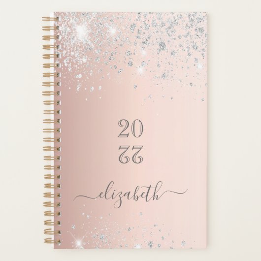 Roos Gold glitter stofmonogram Planner (Voorkant)