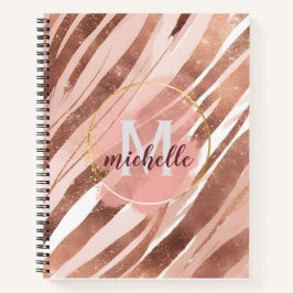 Roos Gold Glitter Stripes Monogram Notitieboek