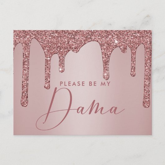 Roos Gold Glitter stuurt Quinceanera Dama-voorstel Uitnodiging Briefkaart (Voorkant)