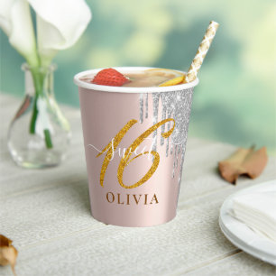 Roos Gold Glitter Sweet 16 16 60e Papierbeker Papieren Bekers