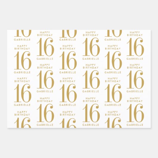 Roos Gold Glitter Sweet 16 Personalized Pink Inpakpapier Vel (Voorkant)
