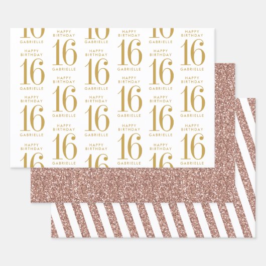 Roos Gold Glitter Sweet 16 Personalized Pink Inpakpapier Vel (Set)