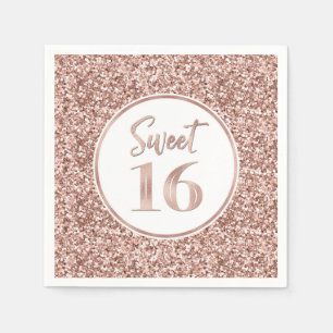 Roos Gold Glitter Sweet 16 Verjaardag Servet