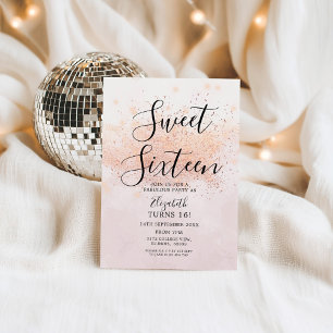 Roos Gold Glitter Sweet Sixteen Birthday Design Kaart