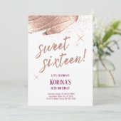 Roos Gold Glitter Sweet Sixteen Kaart (Staand voorkant)