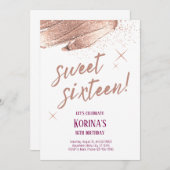 Roos Gold Glitter Sweet Sixteen Kaart (Voorkant / Achterkant)