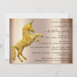 Roos Gold Glitter Unicorn Horse Birthday Kaart