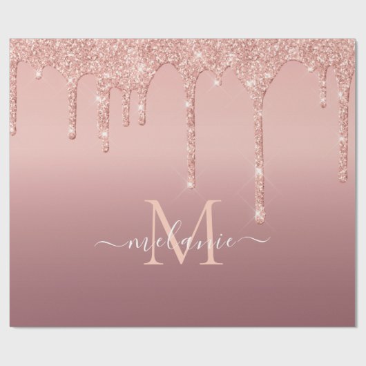 Roos Gold Glitter Uw Letter Naam Inpakpapier (Vlak)