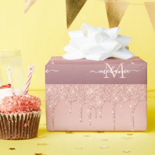 Roos Gold Glitter Uw Letter Naam Inpakpapier