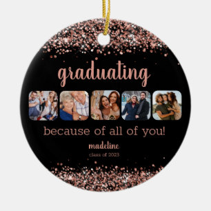 Roos Gold Glitter vanwege uw 5 Foto Afstudeerder Keramisch Ornament