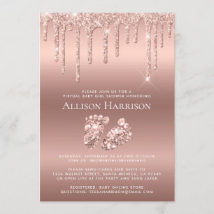 Roos Gold Glitter Virtual Baby Girl Shower Kaart