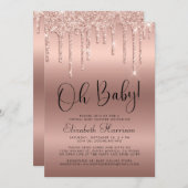 Roos Gold Glitter Virtual Baby shower Kaart (Voorkant / Achterkant)