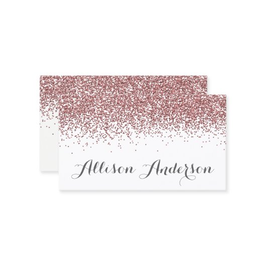 Roos Gold Glitter Visitekaartjes (Voorkant / Achterkant in situ)