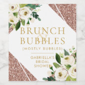 Roos Gold Glitter Vrijgezellenfeest Brunch & Bubbl Wijn Etiket (Enkel label)