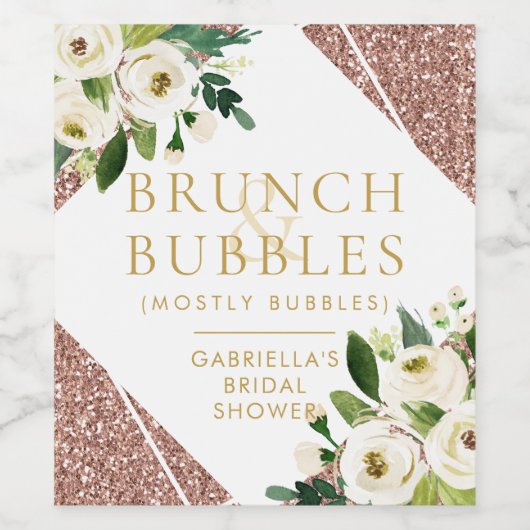Roos Gold Glitter Vrijgezellenfeest Brunch & Bubbl Wijn Etiket (Enkel label)