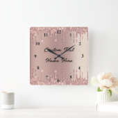 Roos Gold Glitter wandklok met aangepaste tekst Vierkante Klok (Huis)