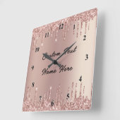 Roos Gold Glitter wandklok met aangepaste tekst Vierkante Klok (Hoek)