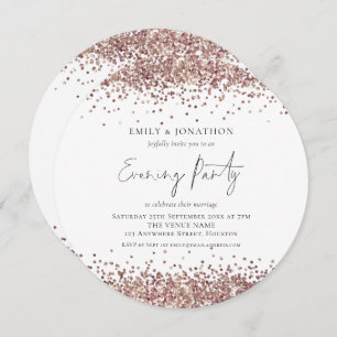 Roos Gold Glitter Wedding Evening Kaart
