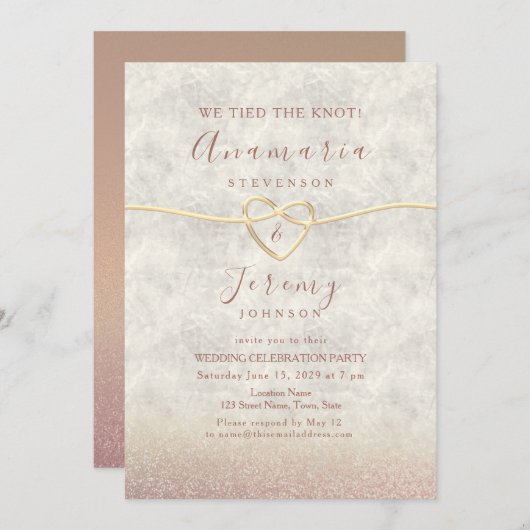 Roos Gold Glitter Wedding Party Uitnodigen Kaart (Voorkant / Achterkant)