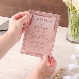 Roos Gold Glitter Wedding Vellum Uitnodigingen